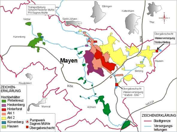 Karte des Wasserversorgungsgebietes Mayen